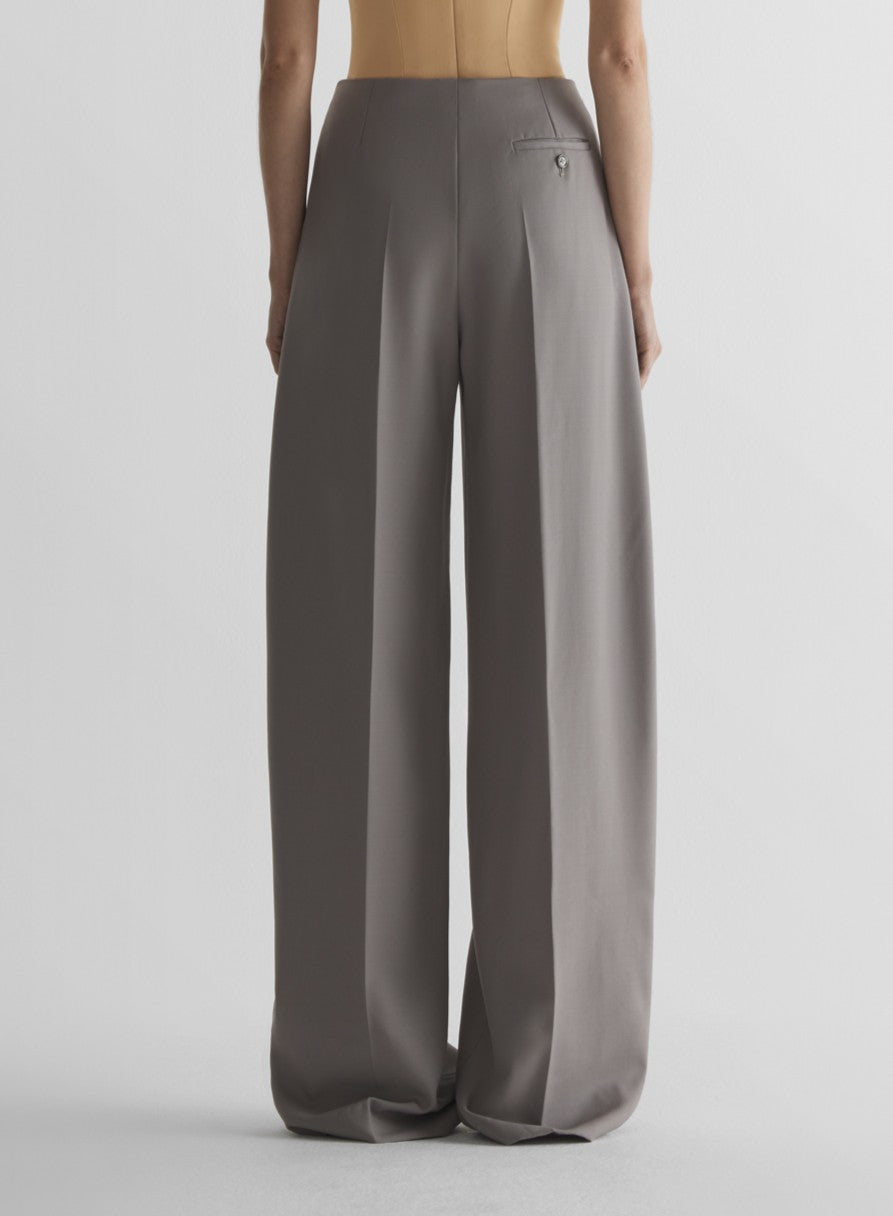 grey wide pleated trousers