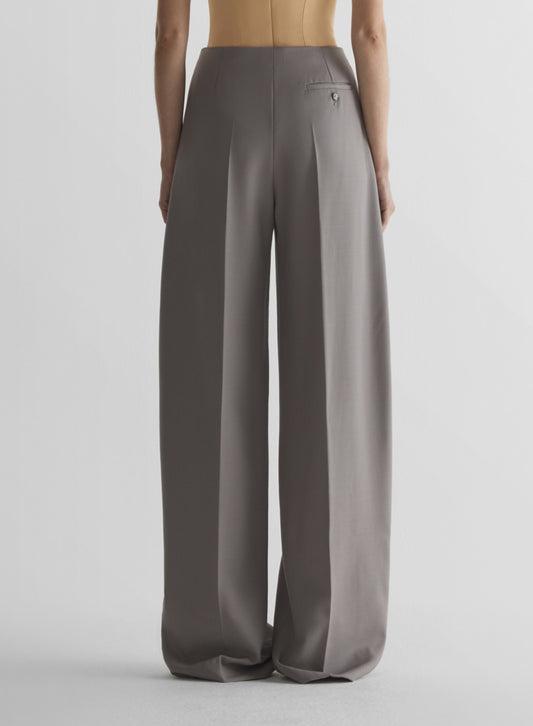 grey wide pleated trousers