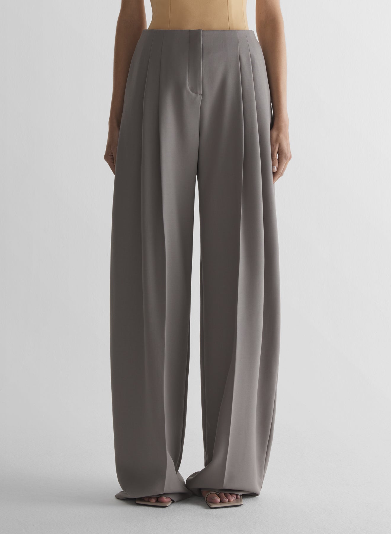 grey wide pleated trousers