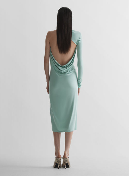 mugler green dress military green draped turtleneck dress