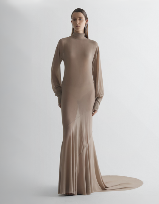 Turtleneck sheer gown