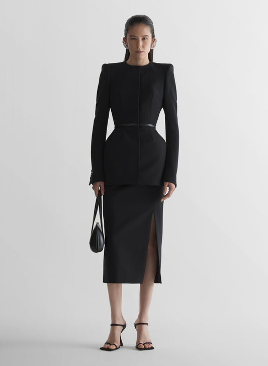 Collarless hourglass jacket