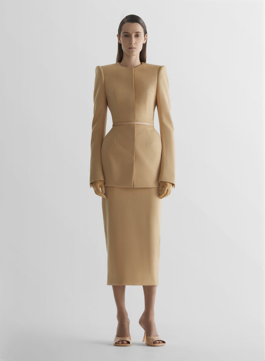 Collarless hourglass jacket