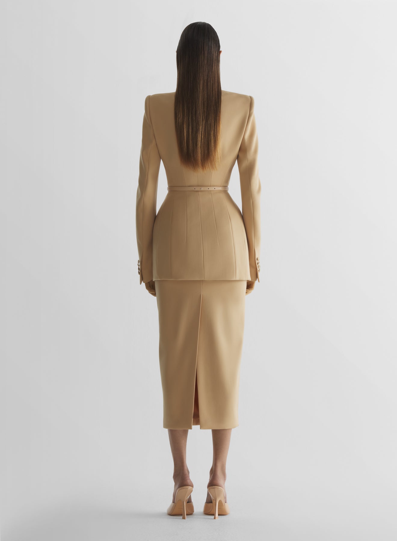 Beige Collarless hourglass jacket | MUGLER Official Website – Mugler