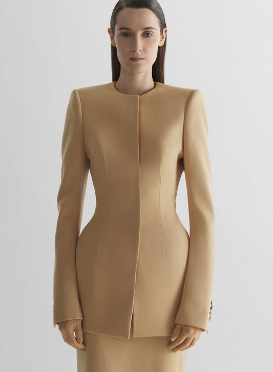 Collarless hourglass jacket