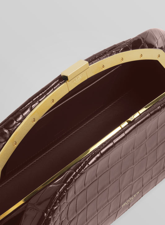 brown croco lua clutch