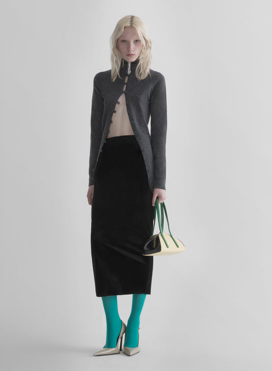 black velvet midi pencil skirt