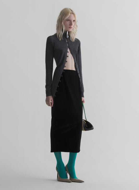 black velvet midi pencil skirt