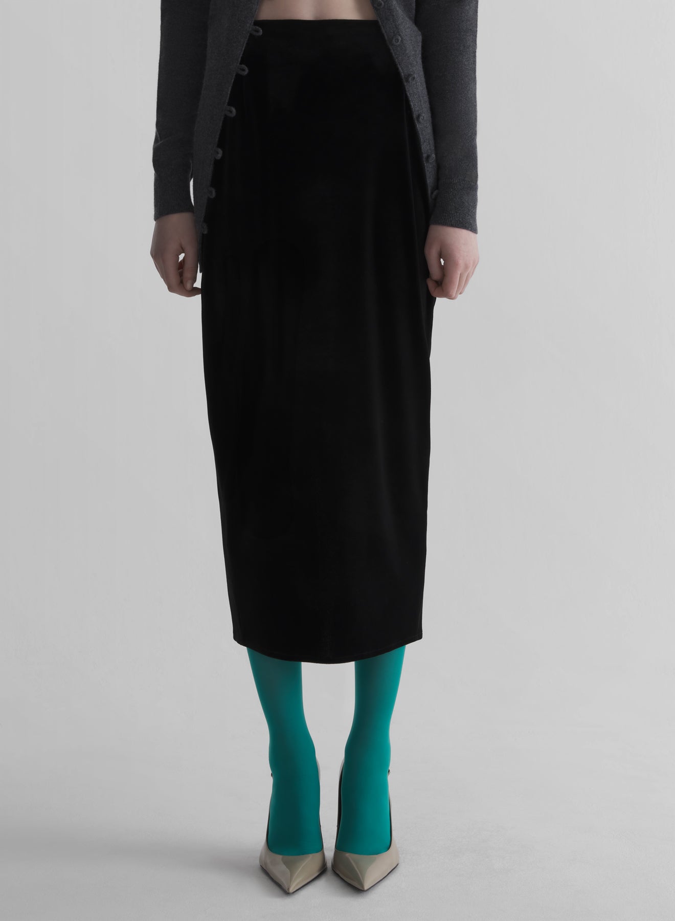 black velvet midi pencil skirt