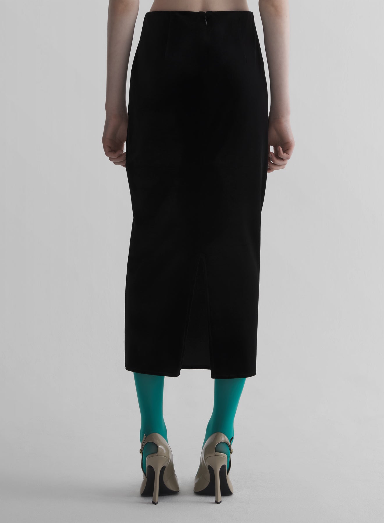 black velvet midi pencil skirt