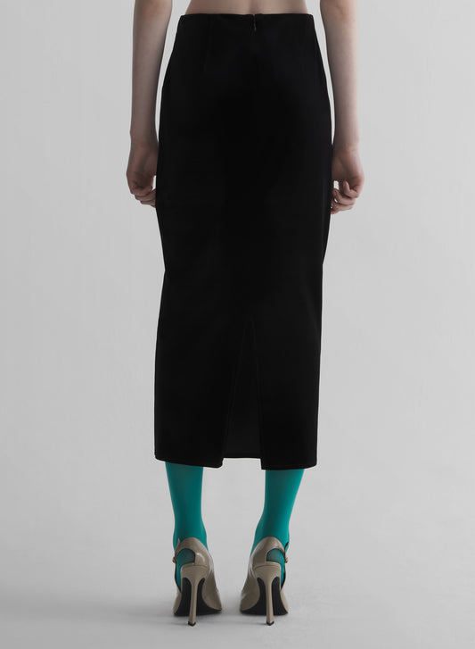 black velvet midi pencil skirt