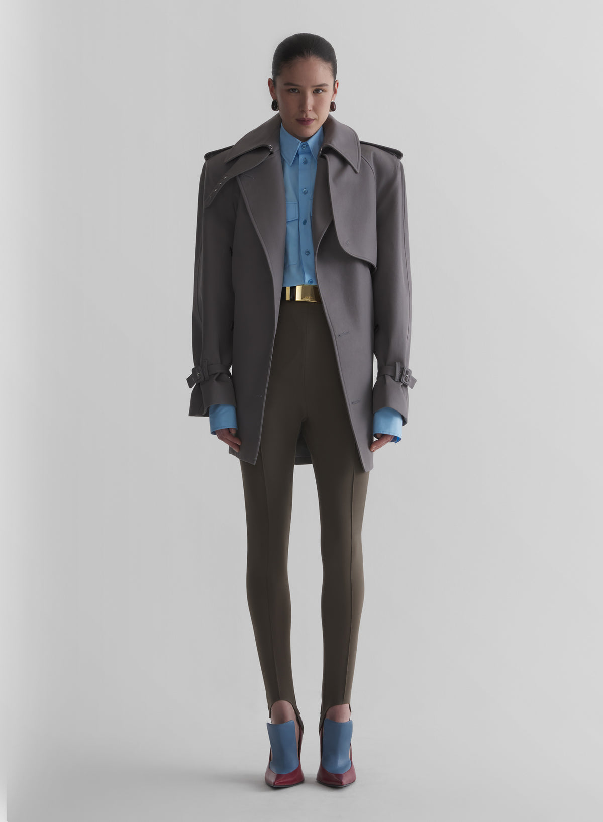 grey short trench coat