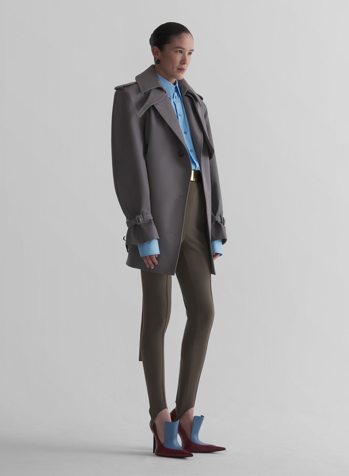 grey short trench coat