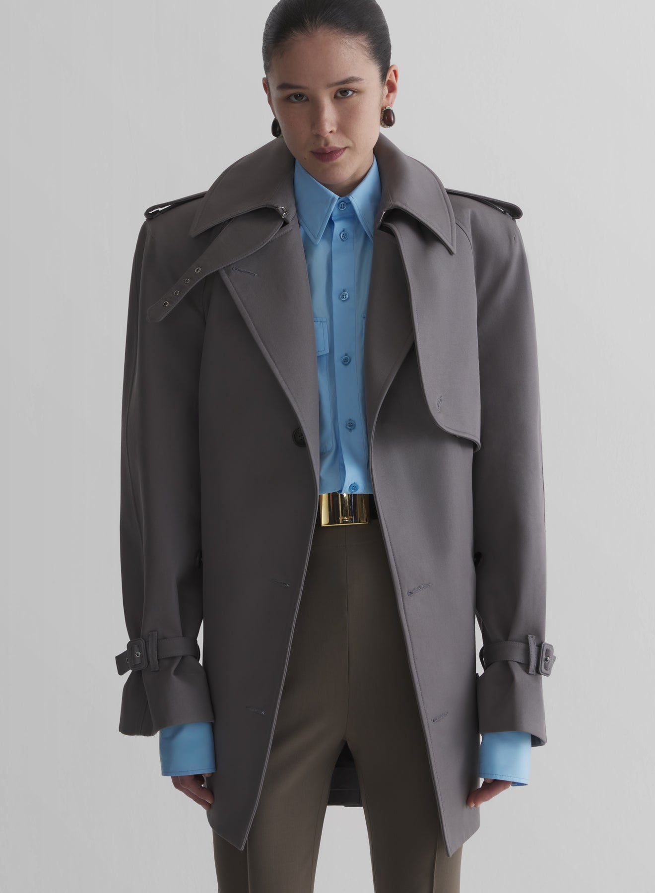 grey short trench coat