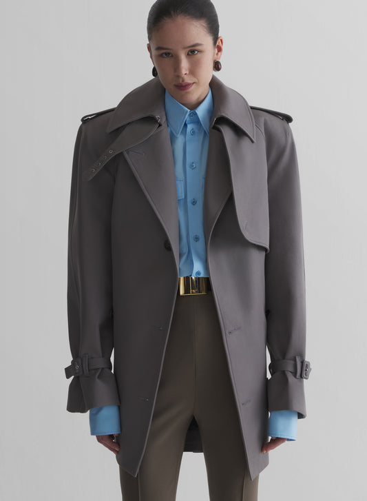 grey short trench coat