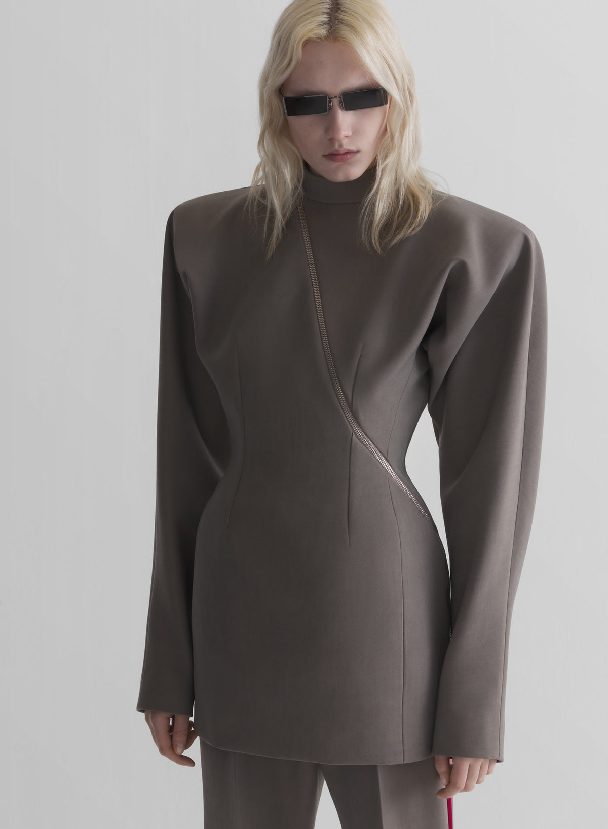 taupe mini zipped dress