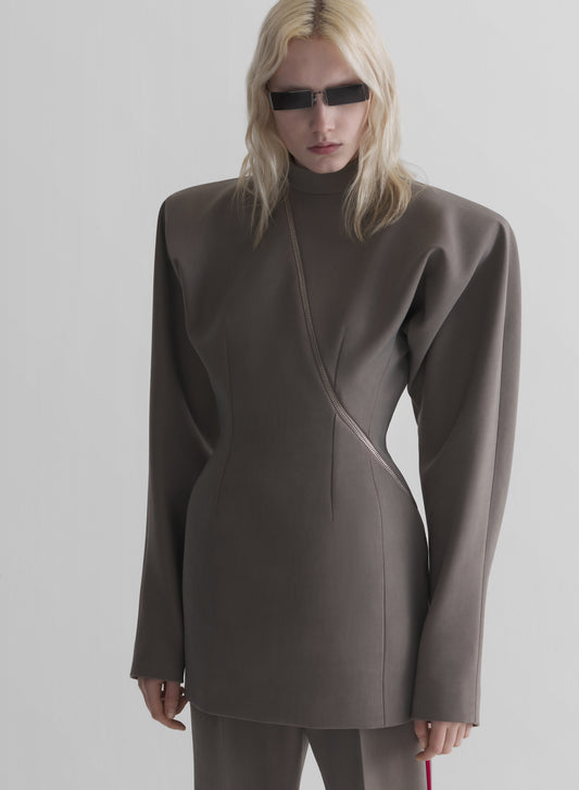 taupe mini zipped dress
