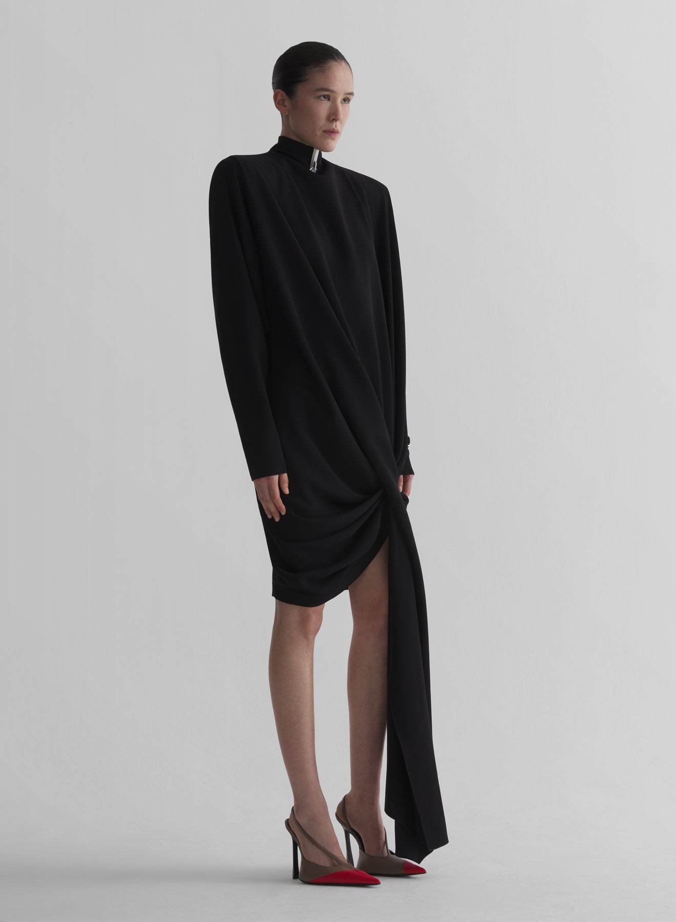black cascade boxy dress