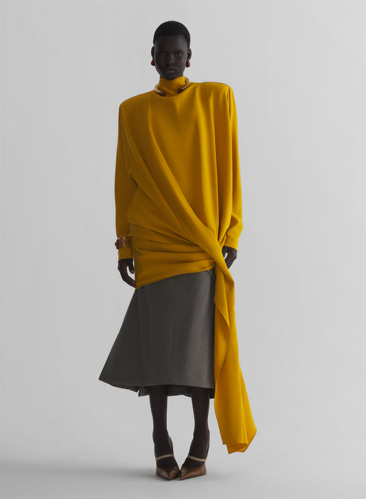 yellow cascade boxy dress