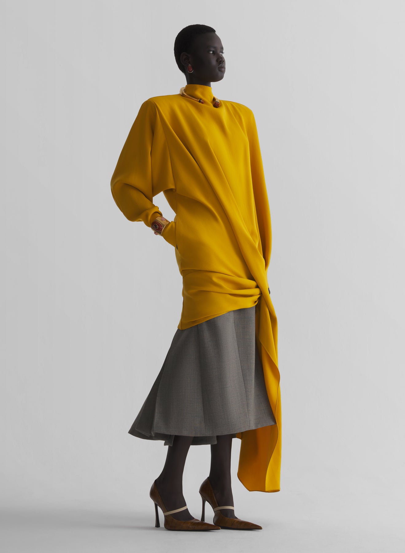 yellow cascade boxy dress