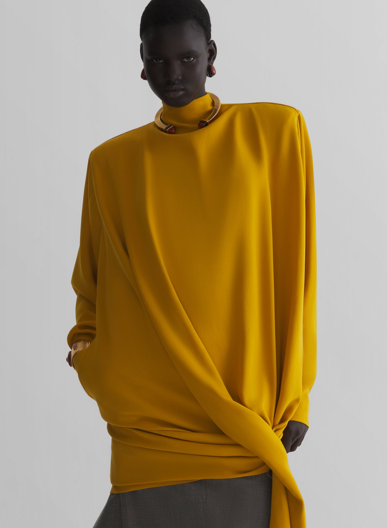 yellow cascade boxy dress