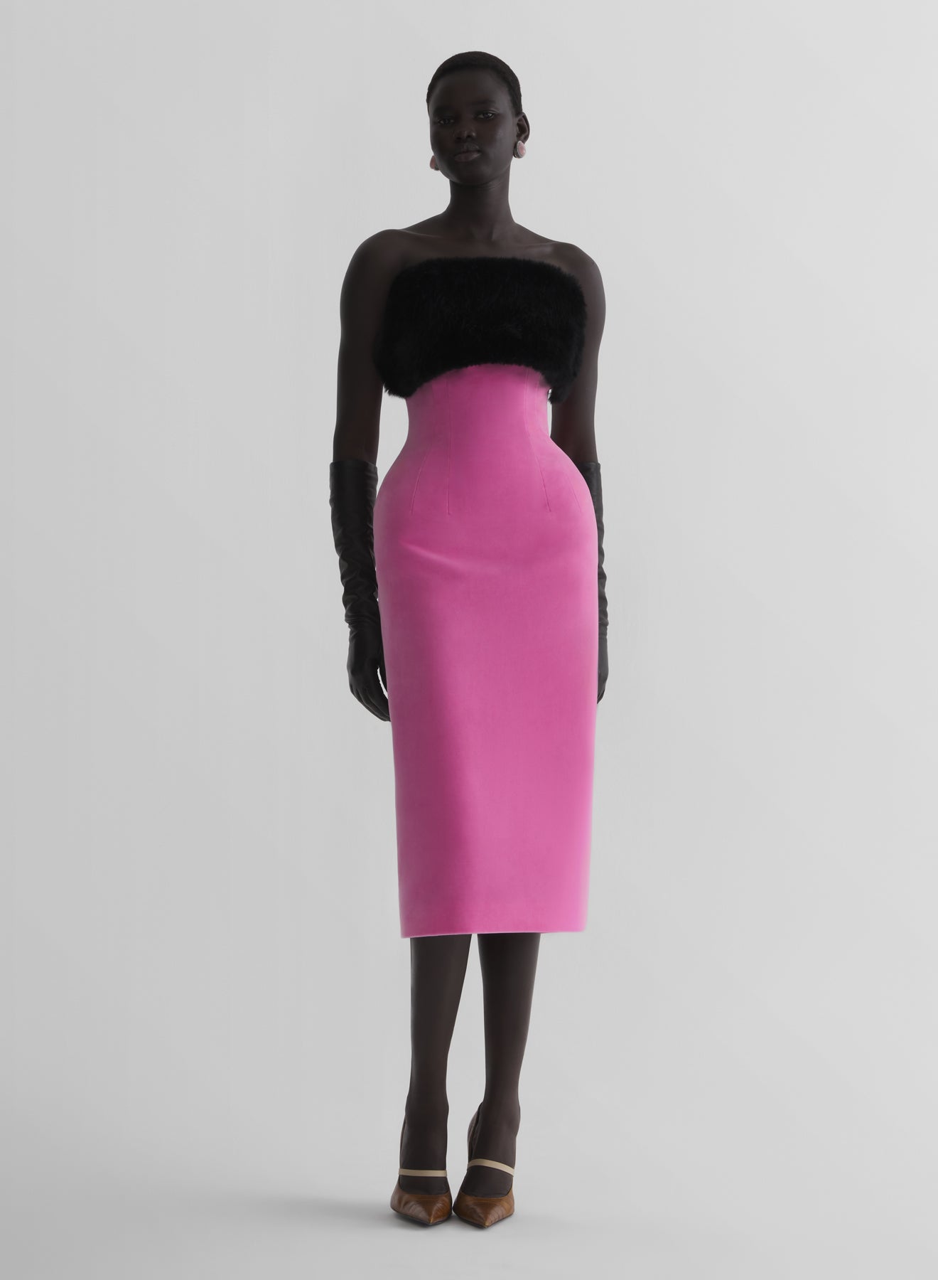 baby pink velvet bustier dress