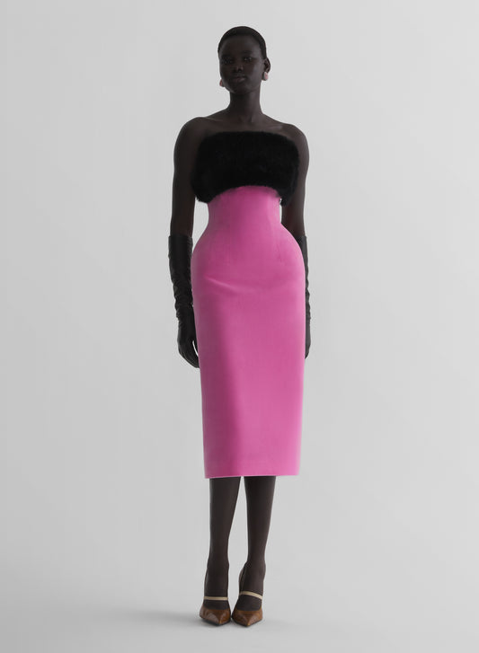 baby pink velvet bustier dress