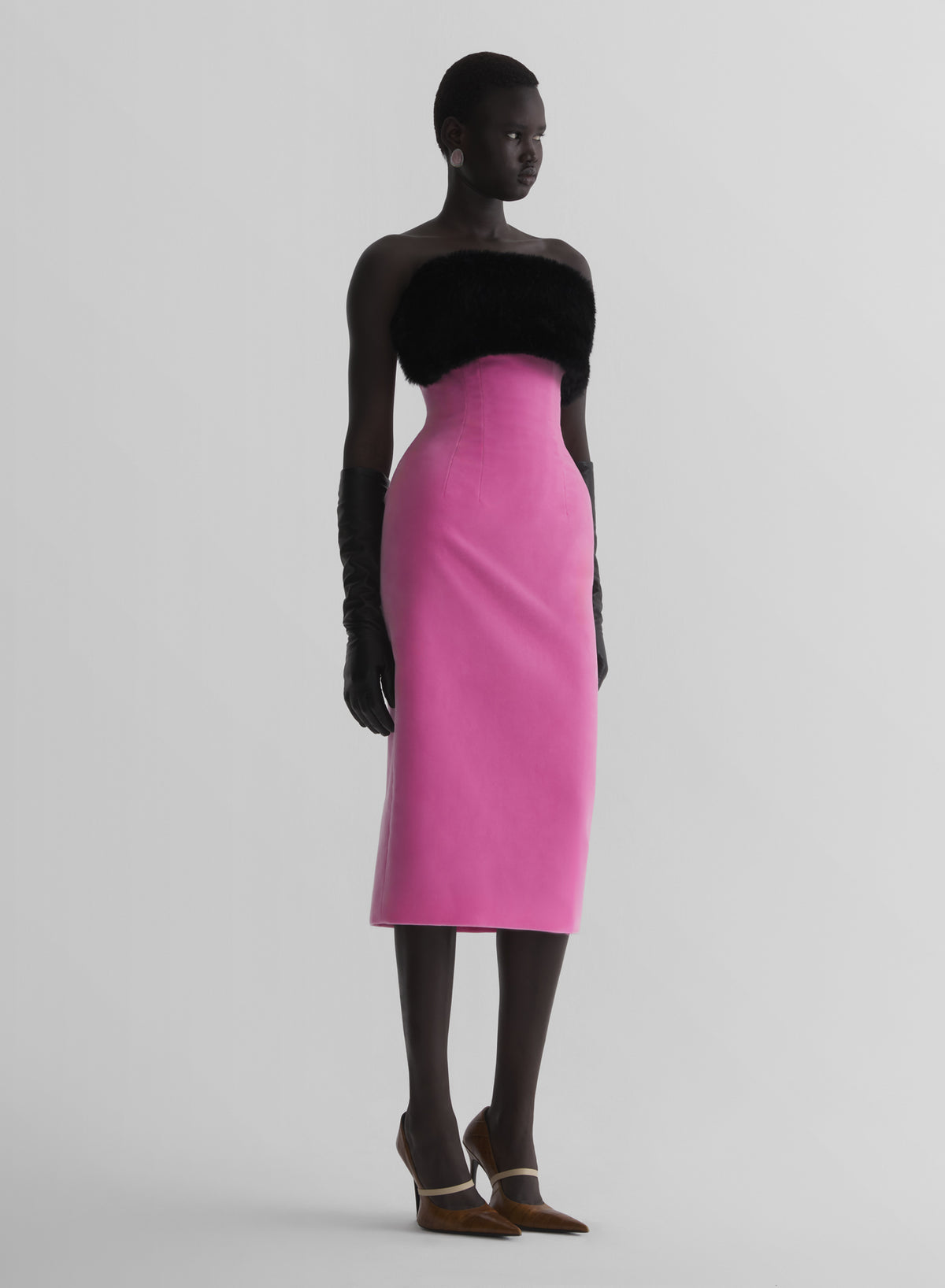 baby pink velvet bustier dress