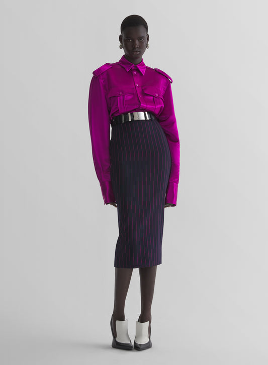 pinstripe midi pencil skirt