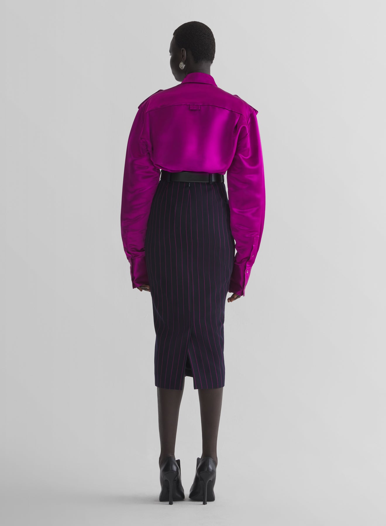 pinstripe midi pencil skirt