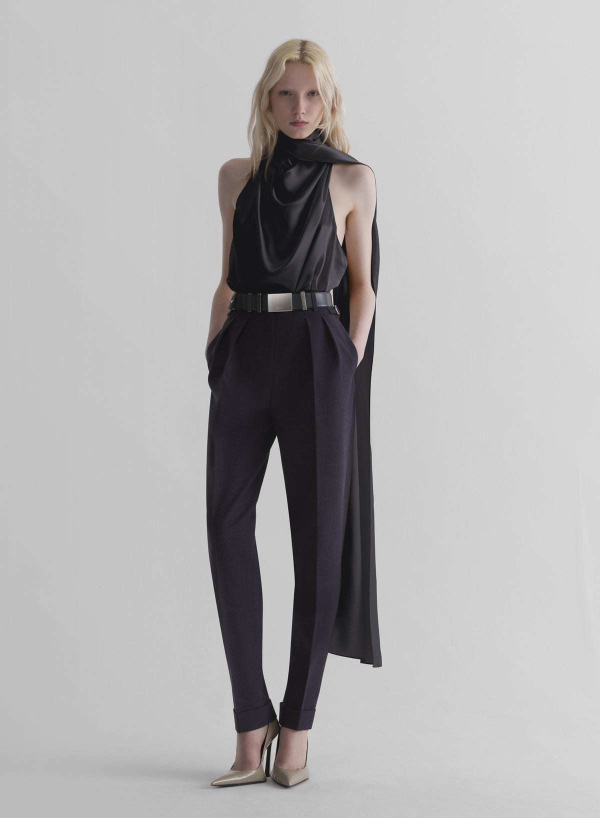 black backless scarf top