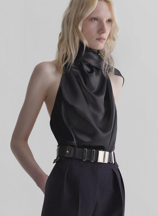 black backless scarf top