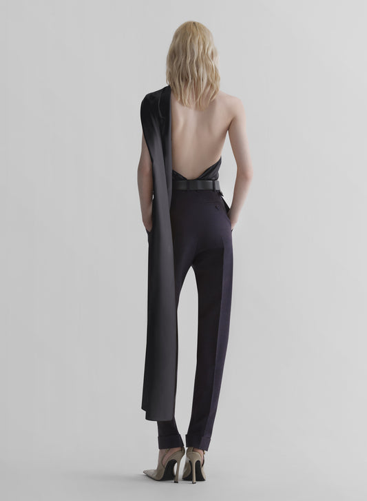 black backless scarf top