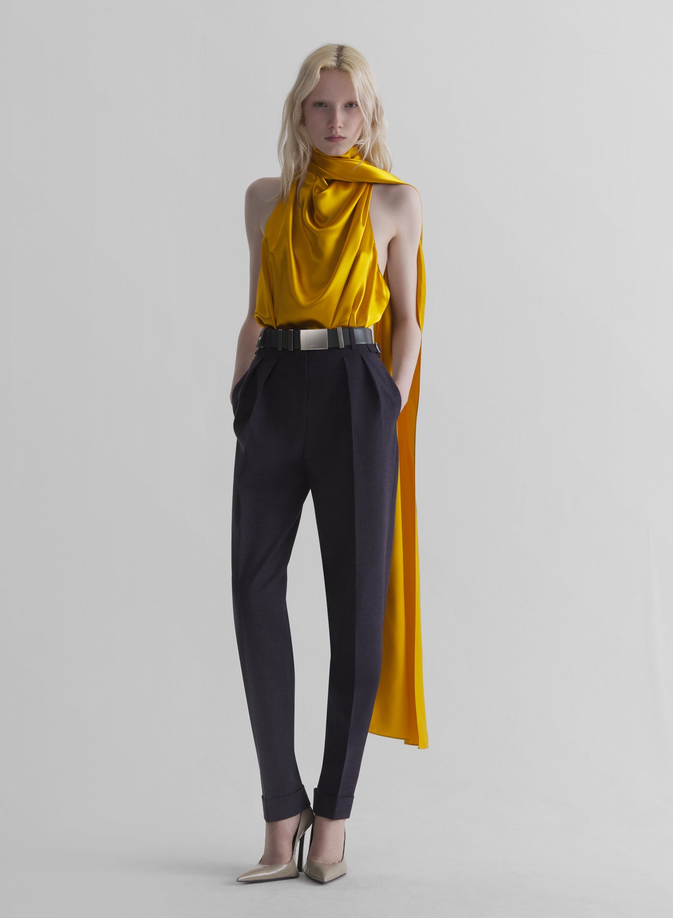 mustard backless scarf top