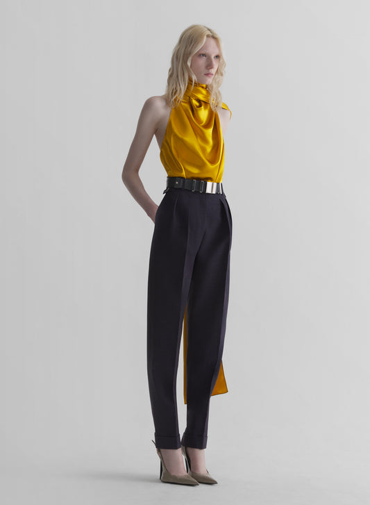 mustard backless scarf top