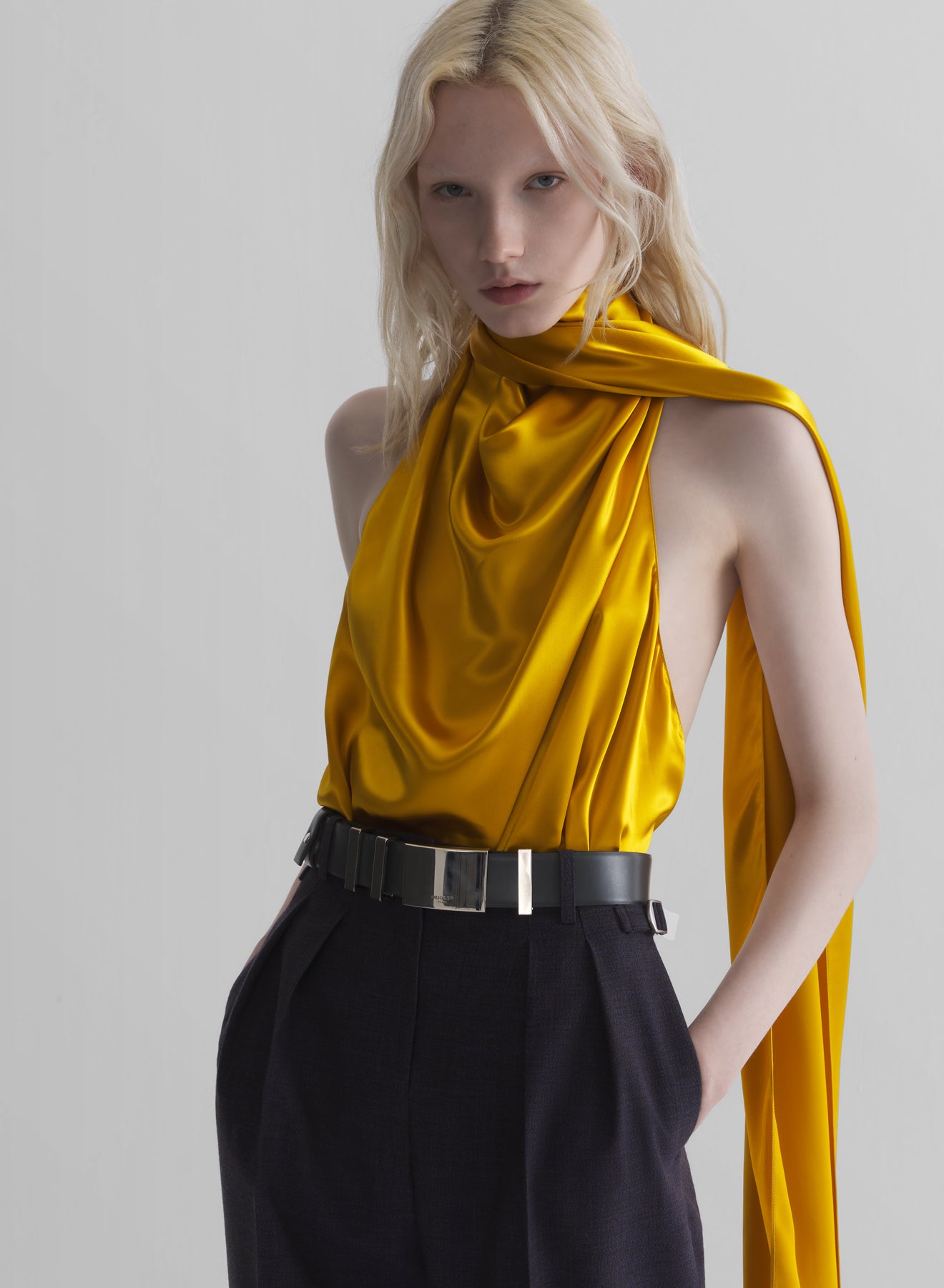 mustard backless scarf top