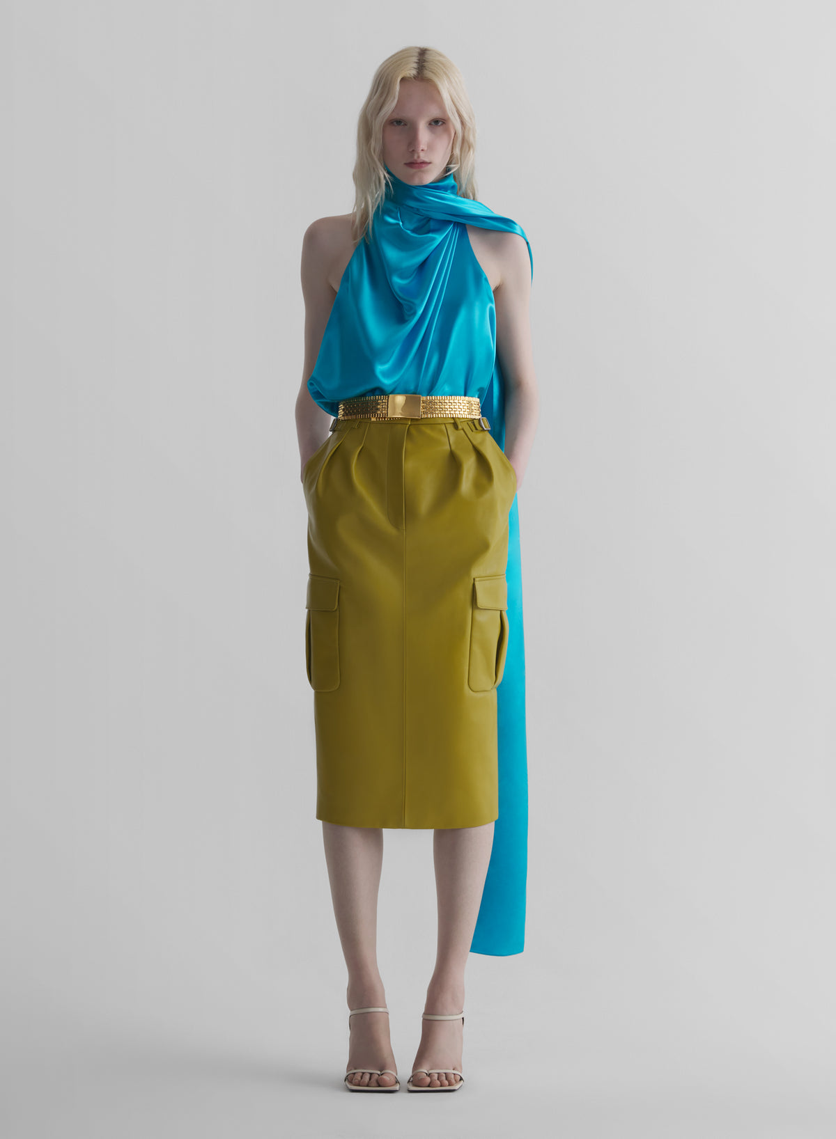 blue backless scarf top