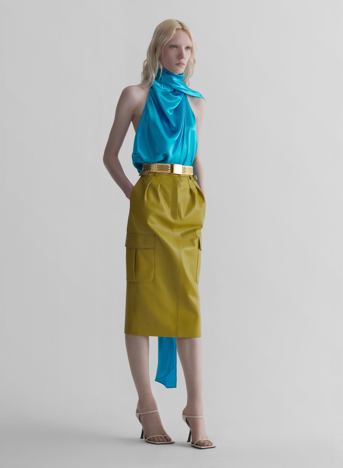 blue backless scarf top