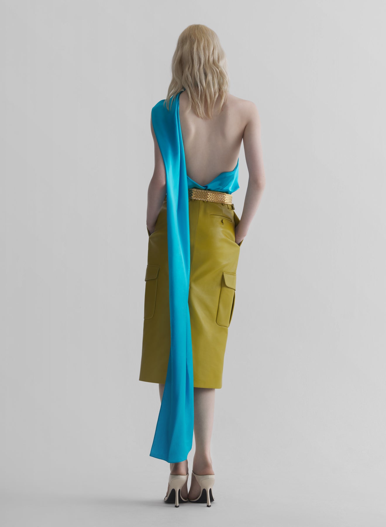 blue backless scarf top
