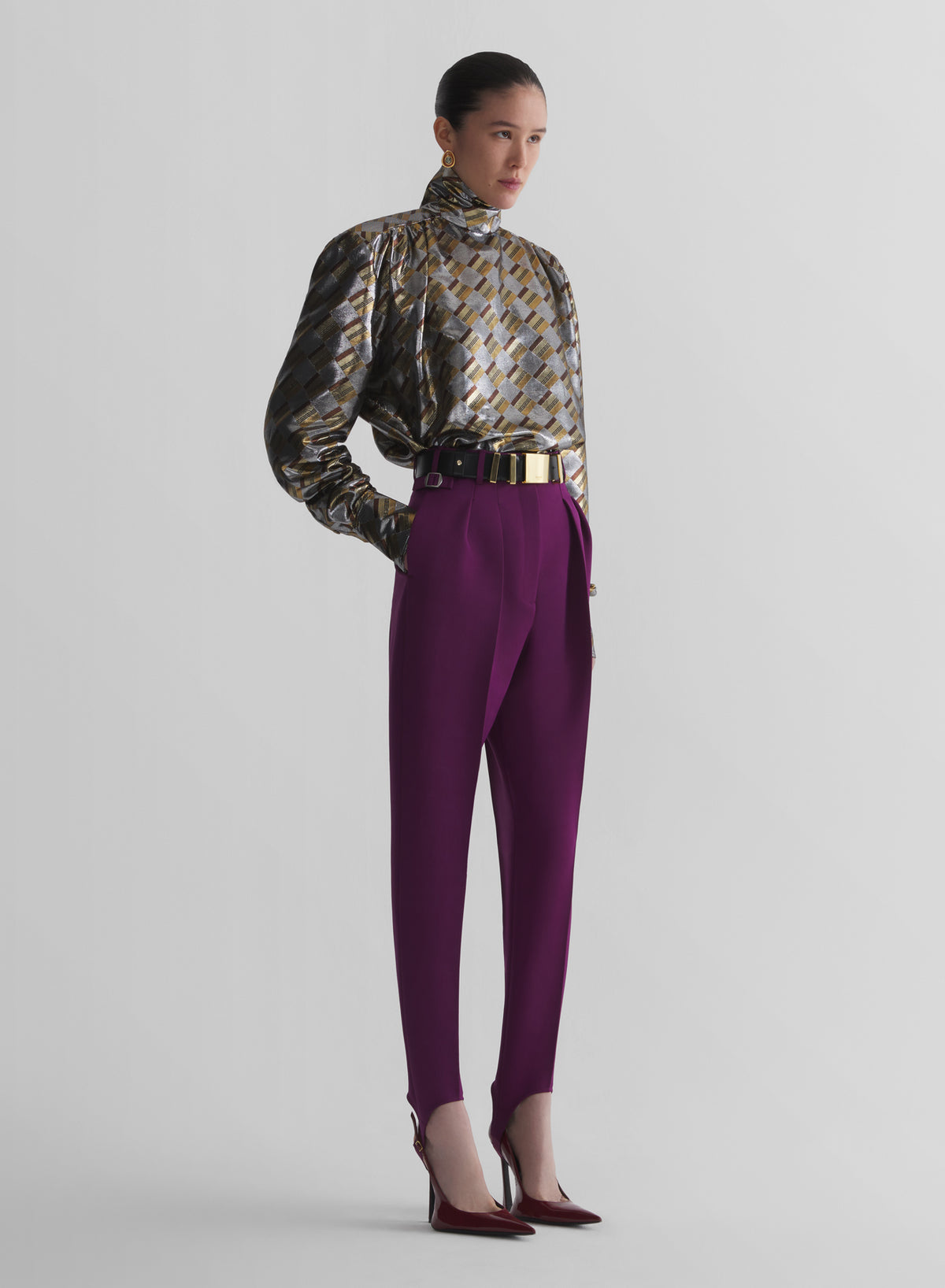 silver chess checked fluid blouse