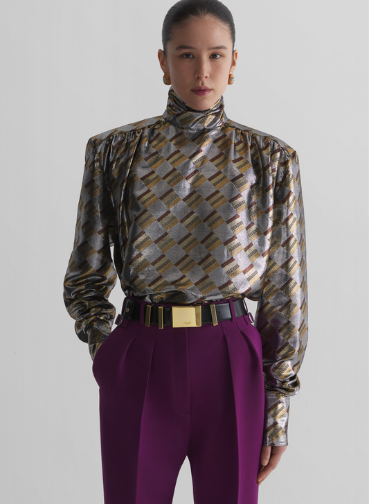 silver chess checked fluid blouse