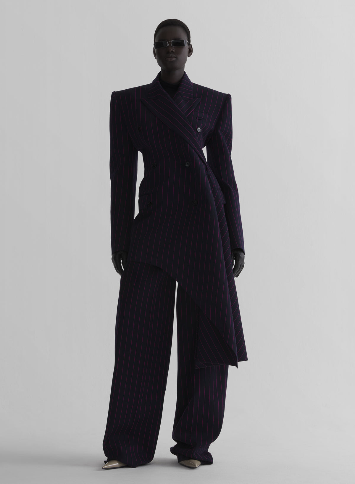 pinstripe draped jacket