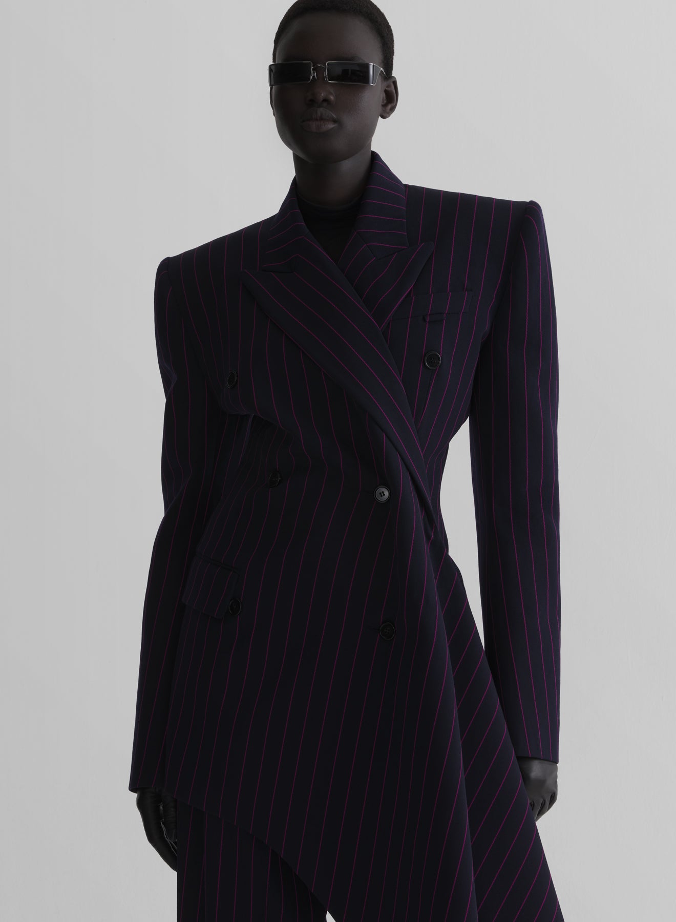 pinstripe draped jacket