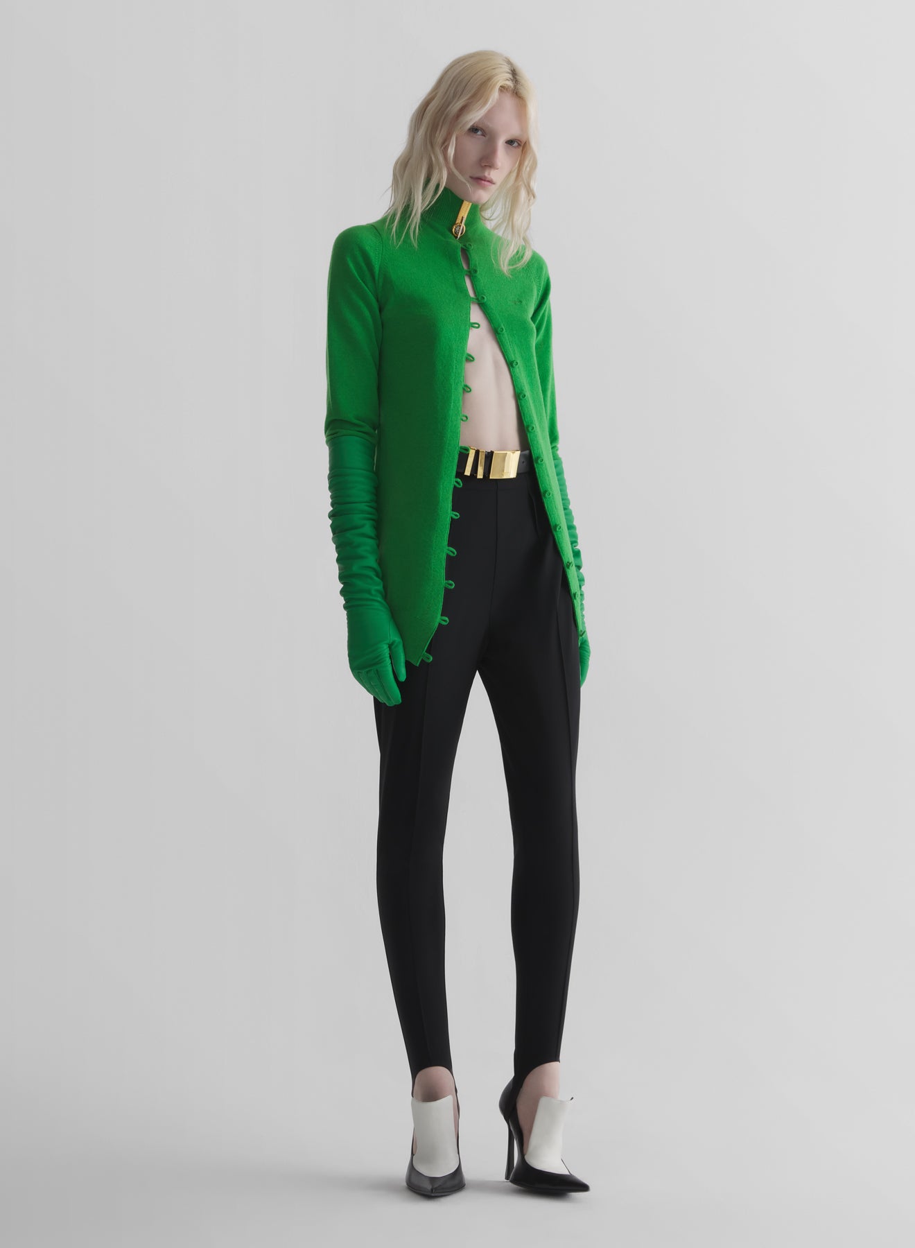 green cashmere open cardigan