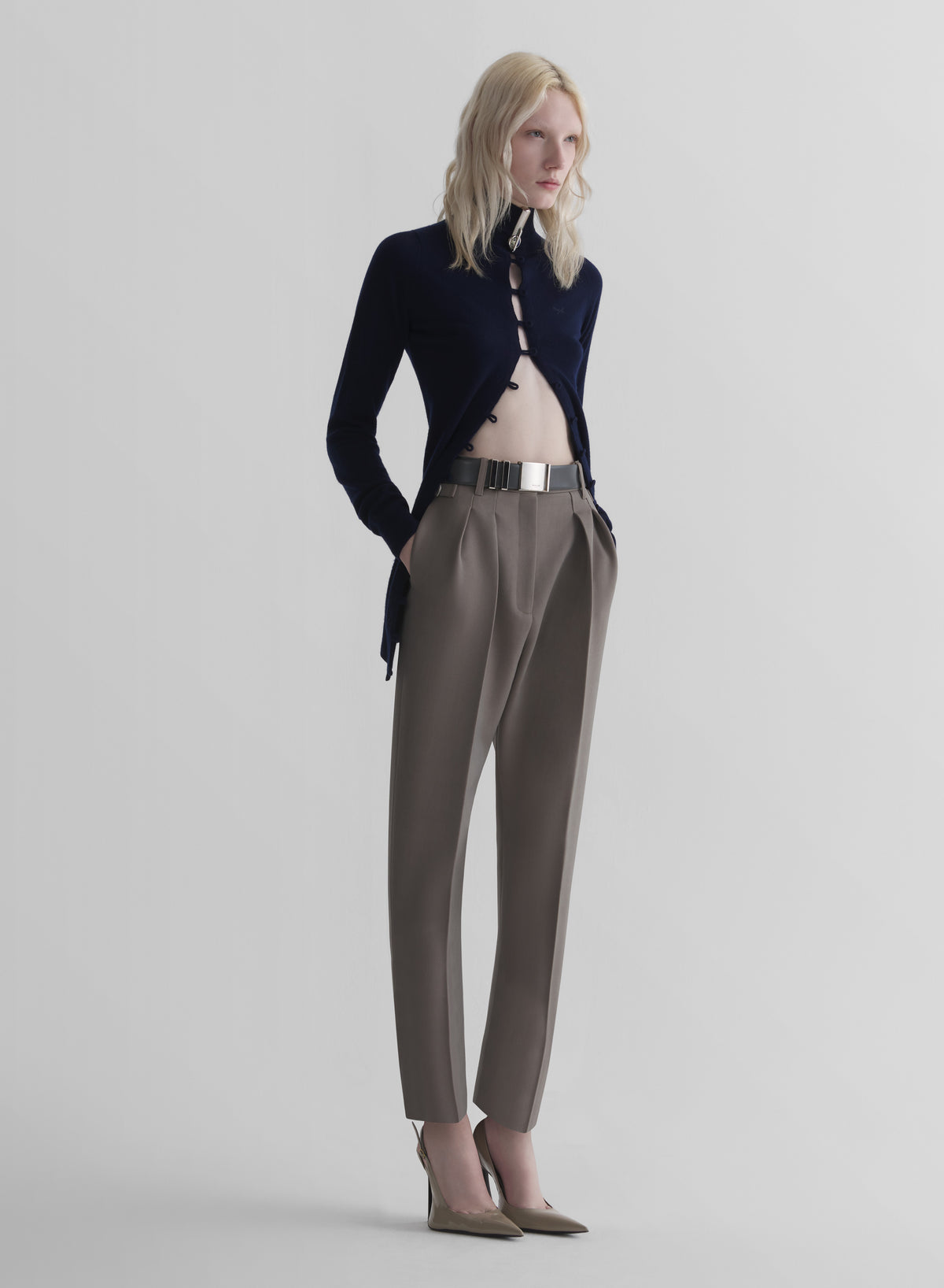 navy cashmere open cardigan