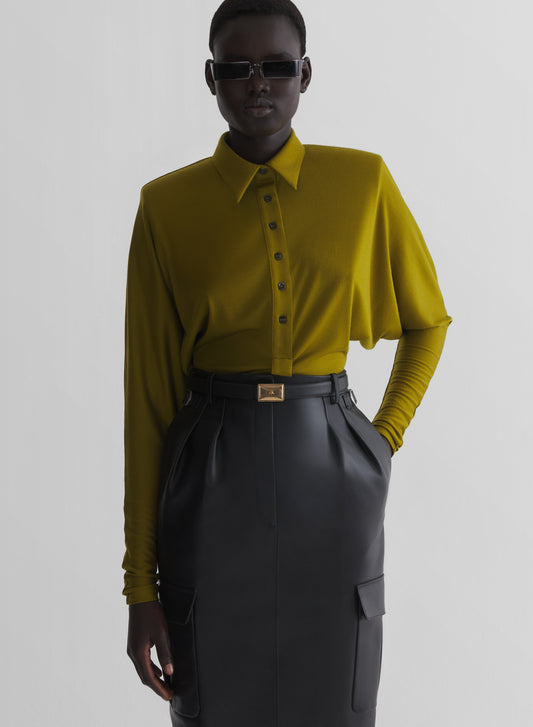 olive green batsleeves polo bodysuit