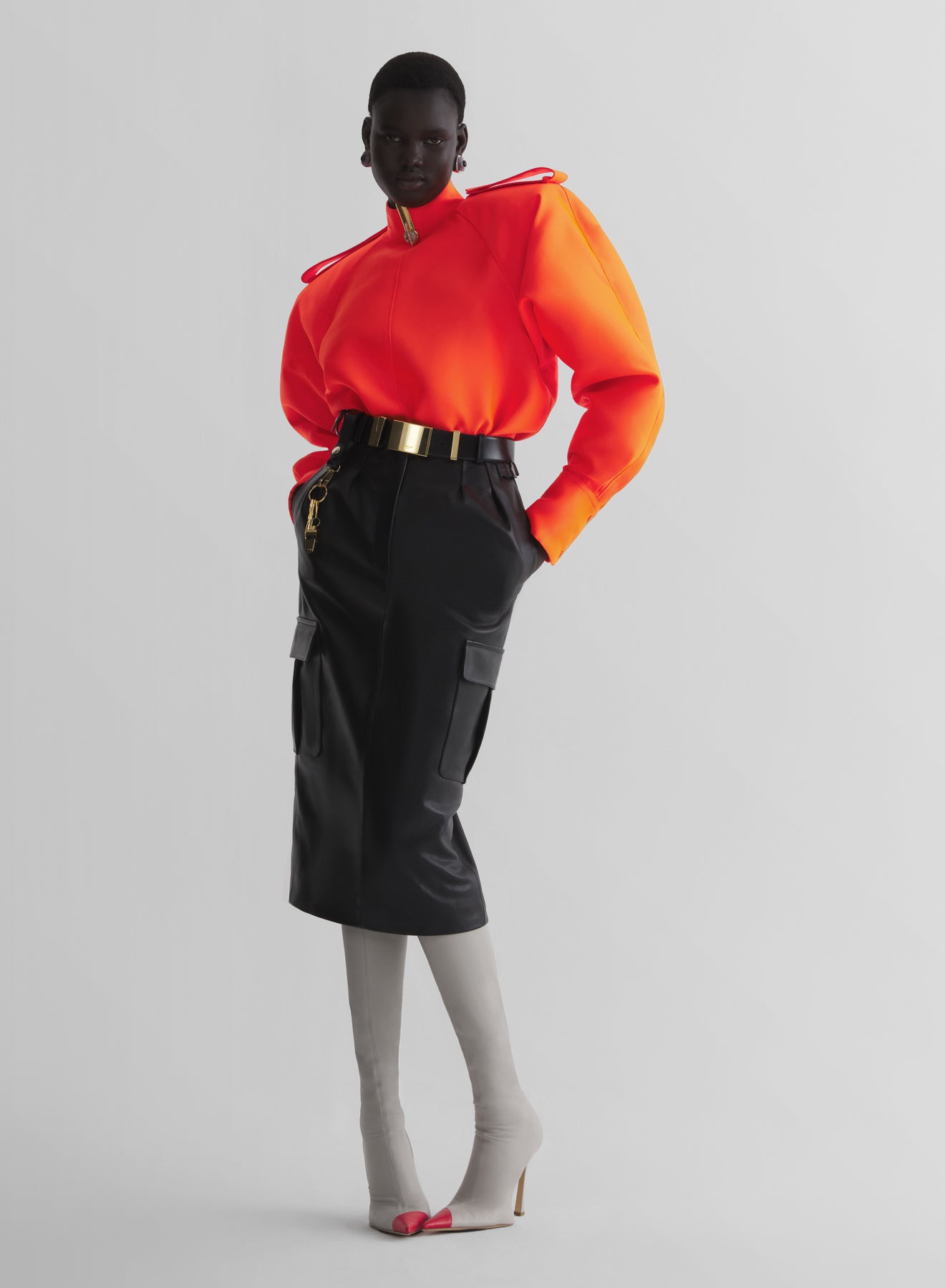 black leather cargo skirt