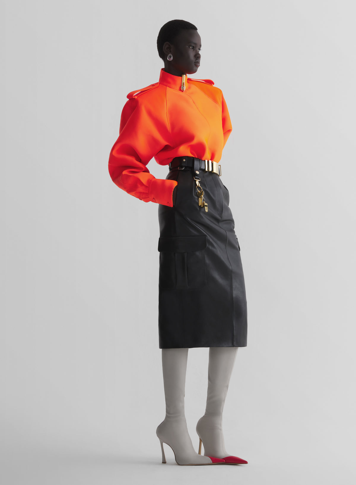 black leather cargo skirt
