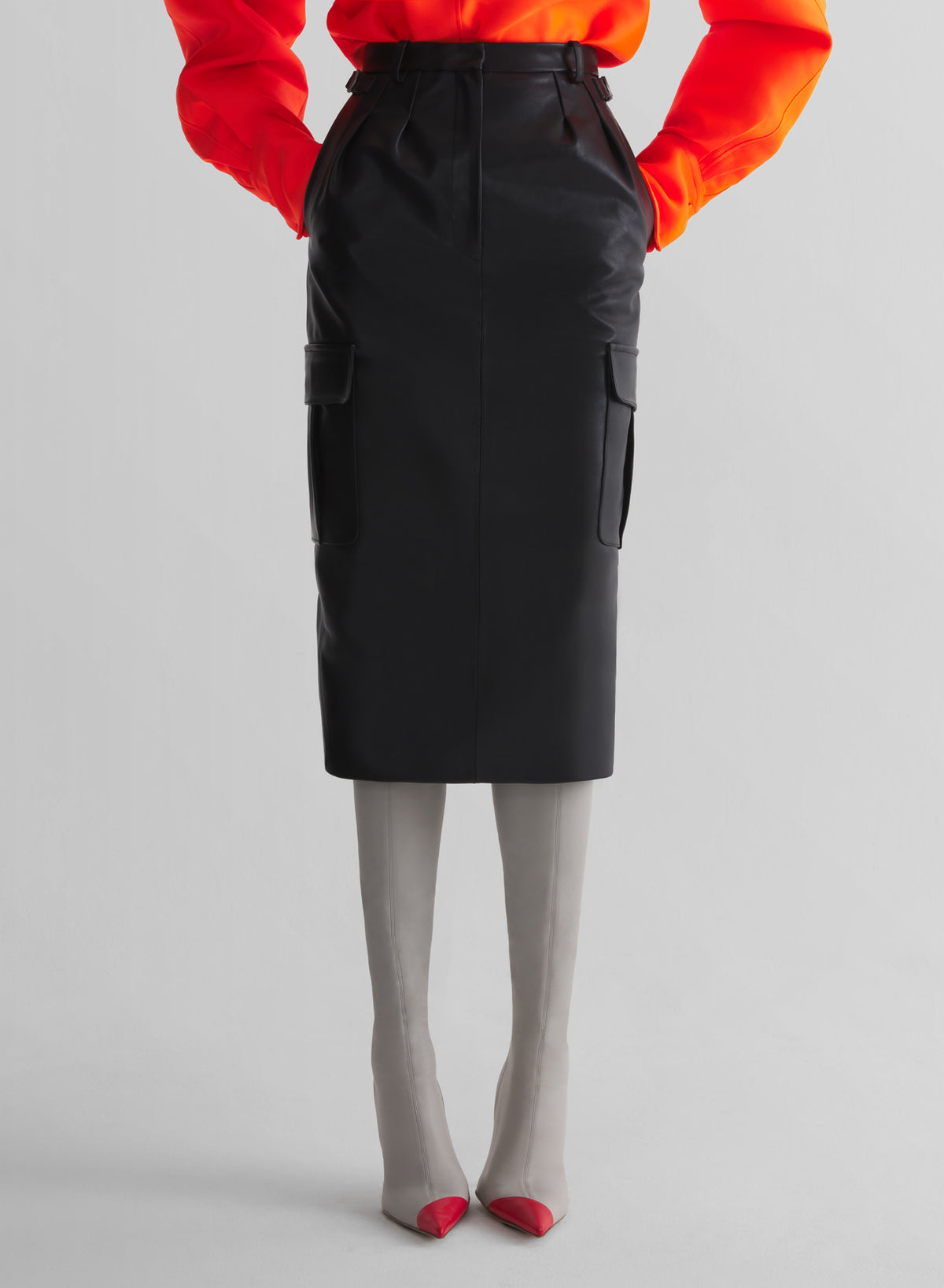 black leather cargo skirt