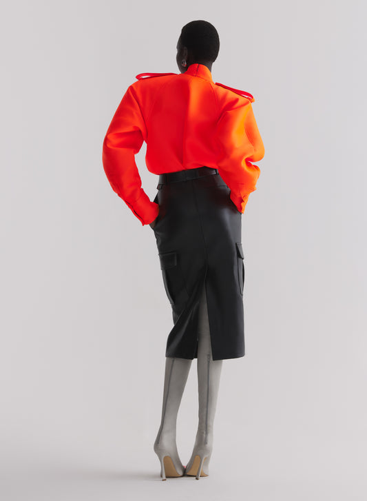 black leather cargo skirt